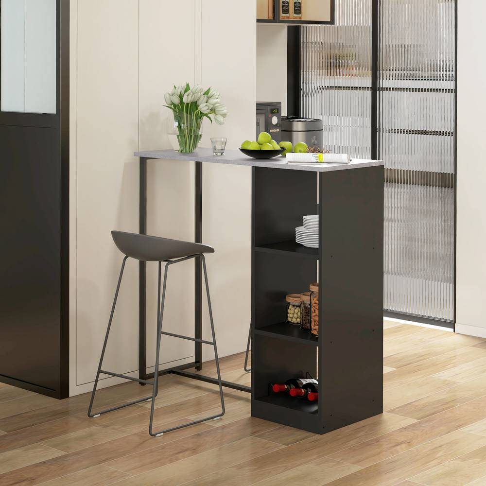 Homcom Breakfast Bar Table 3-Tier Storage Shelf Wine Rack Liquor Cabinet
