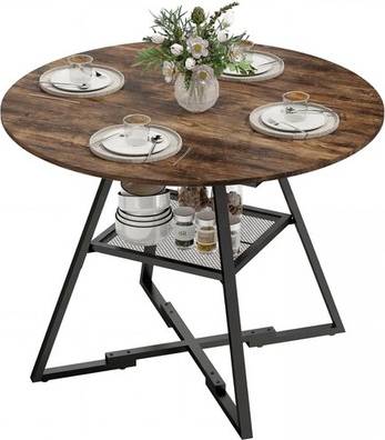 Homcom Round Rustic Brown Dining Table