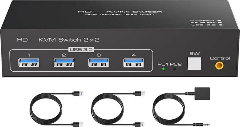 Compatible KVM 2 Dual Monitor Switches