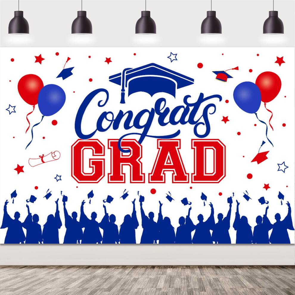 Congrats Grad Red Blue Backdrop