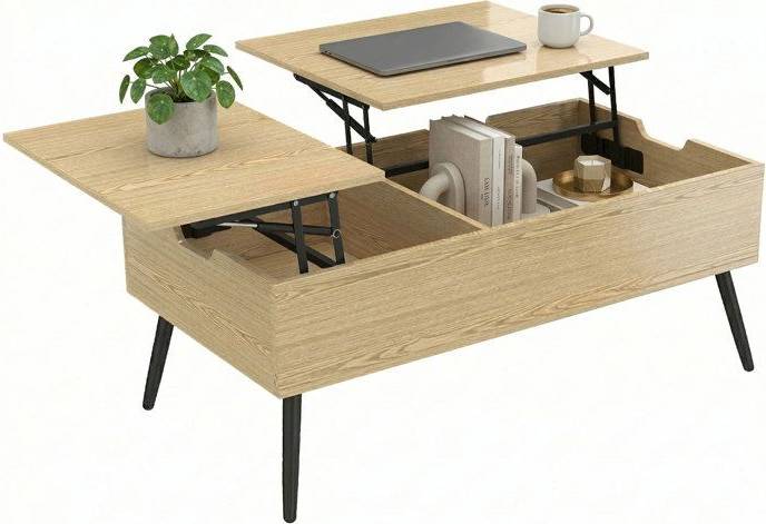 Table basse plateau relevable Homcom Relevable Double Plateau Bois Métal Table Basse
