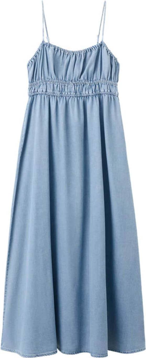Mango Lyocell Ruched Denim Dress - Light Blue