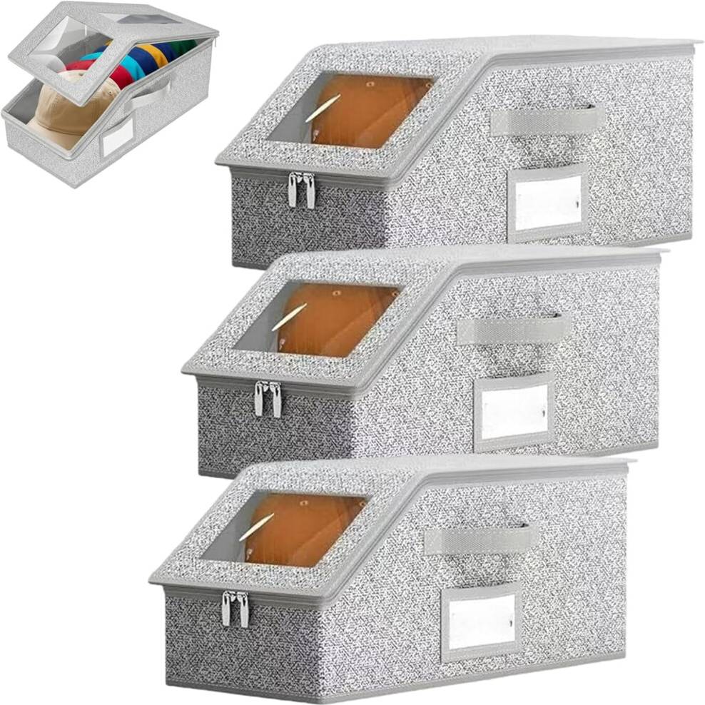 Stackable Baseball Cap Storage Box 3-Pack Storage Box