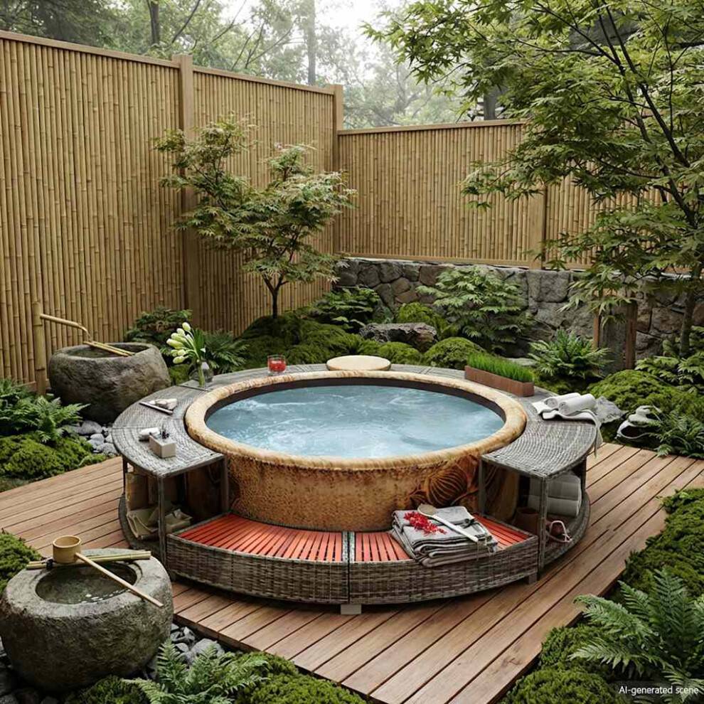 Hot tub rattan Hot Tub Surround Grey Poly Rattan