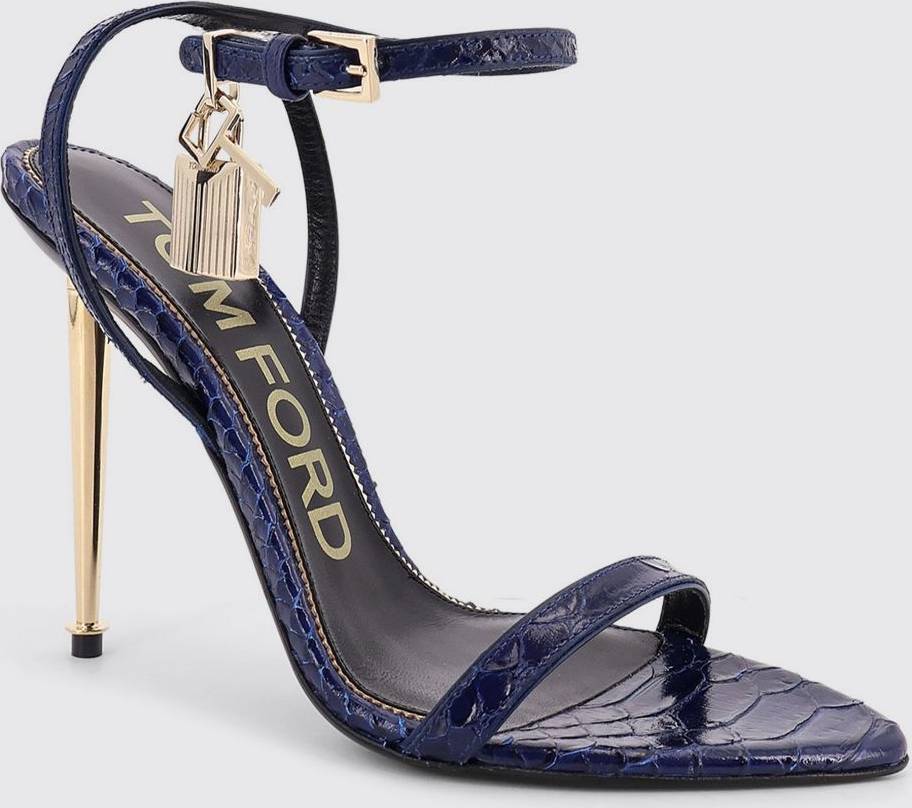 Tom Ford Semi Shiny Printed Python Padlock Sandal - Blå