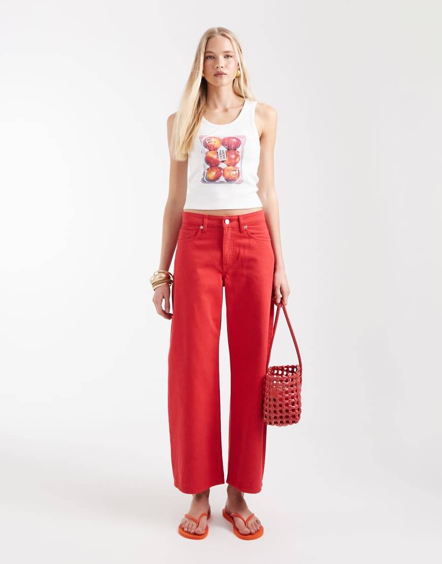 Mango Mid Rise Barrel Leg Jeans - Red