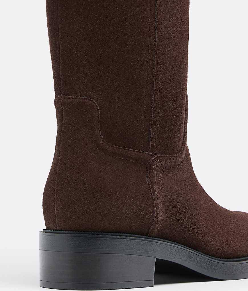 Stradivarius Flat Leather Riding Boot - Brown