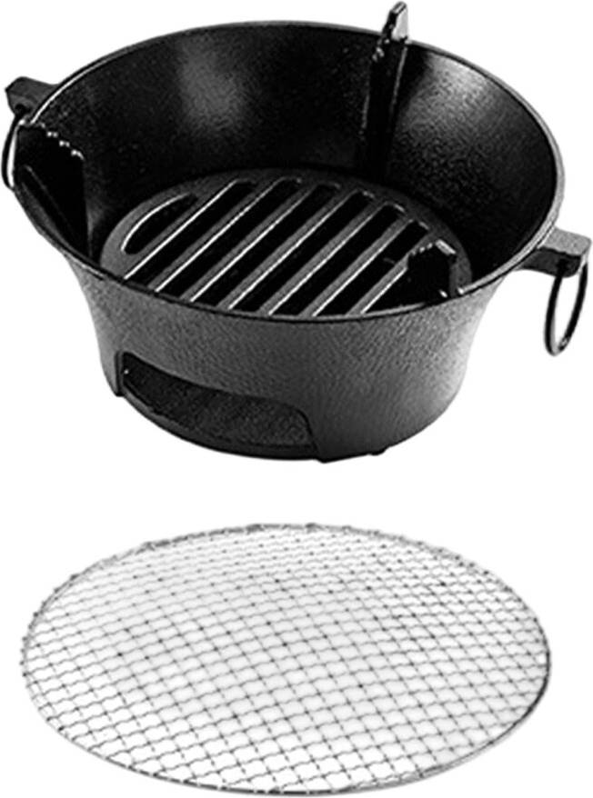 Cast Iron Camping Grill with Mesh Rack