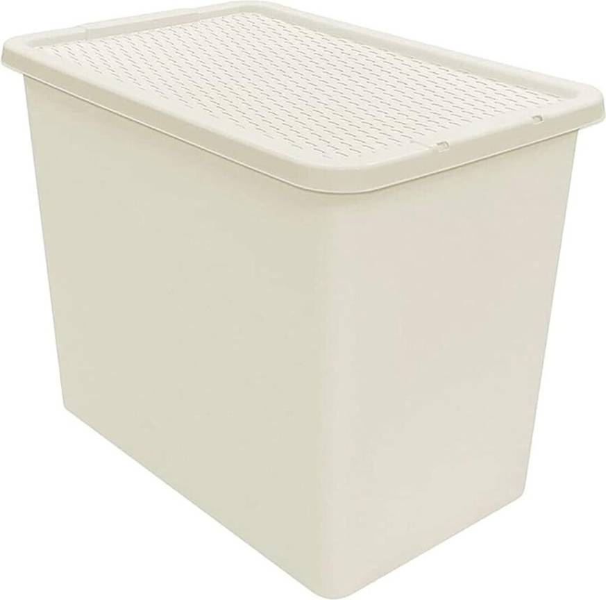 80l storage box 3 x Cream 80L Rattan Effect Large Plastic Container With Lid Storage Box