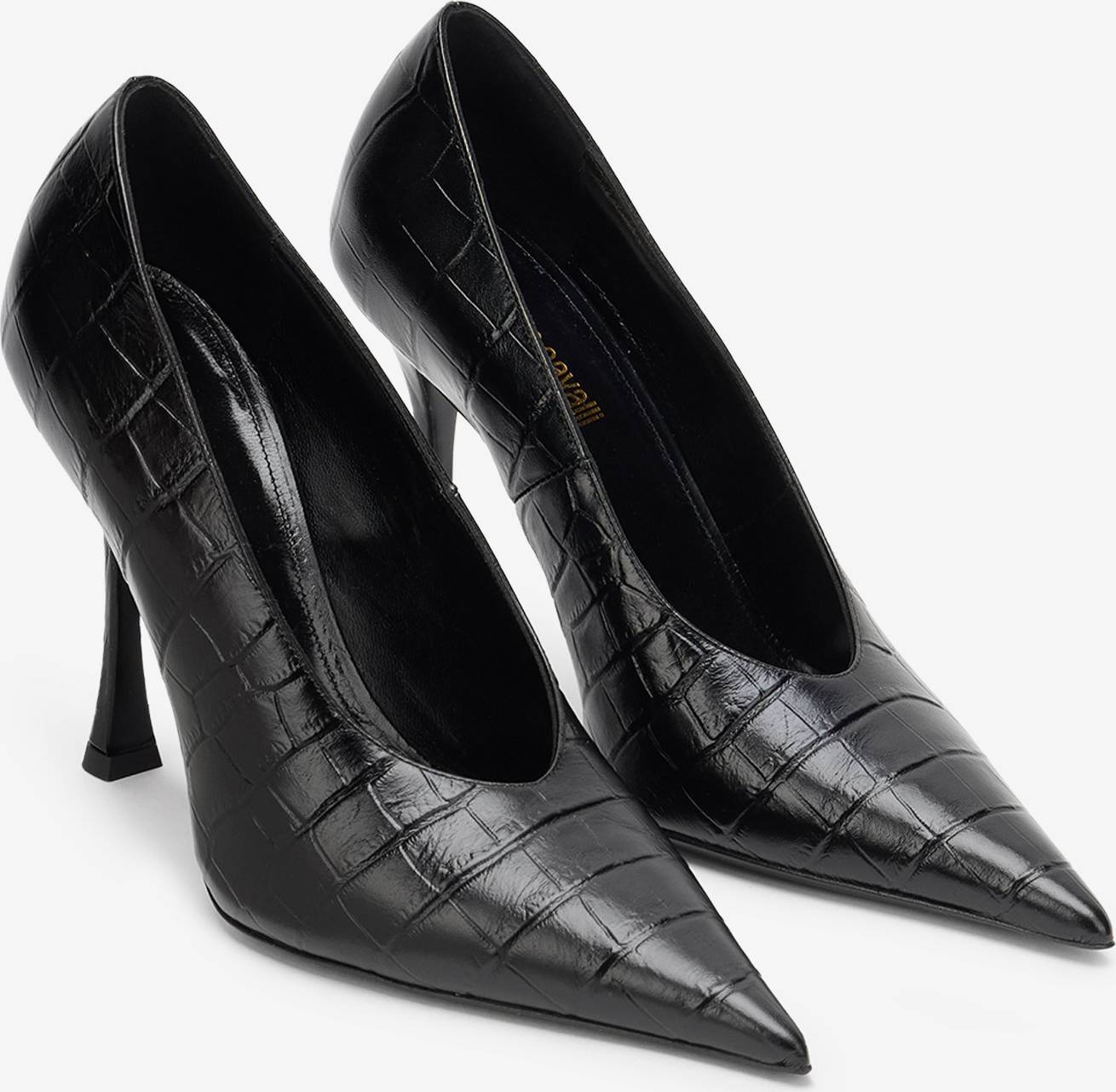 Roberto Cavalli Croc-Embossed Pump With Monogram Rc - Black