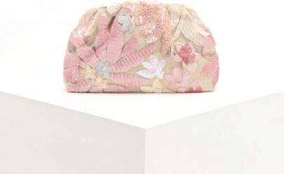 Shein Colorful PVC Sequin Flower Pattern Linen Base Mesh Embroidery Ruffle Cloud Clutch Bag