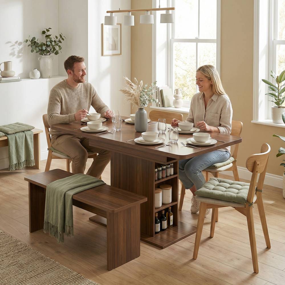 Homcom Extendable Walnut Brown Dining Table