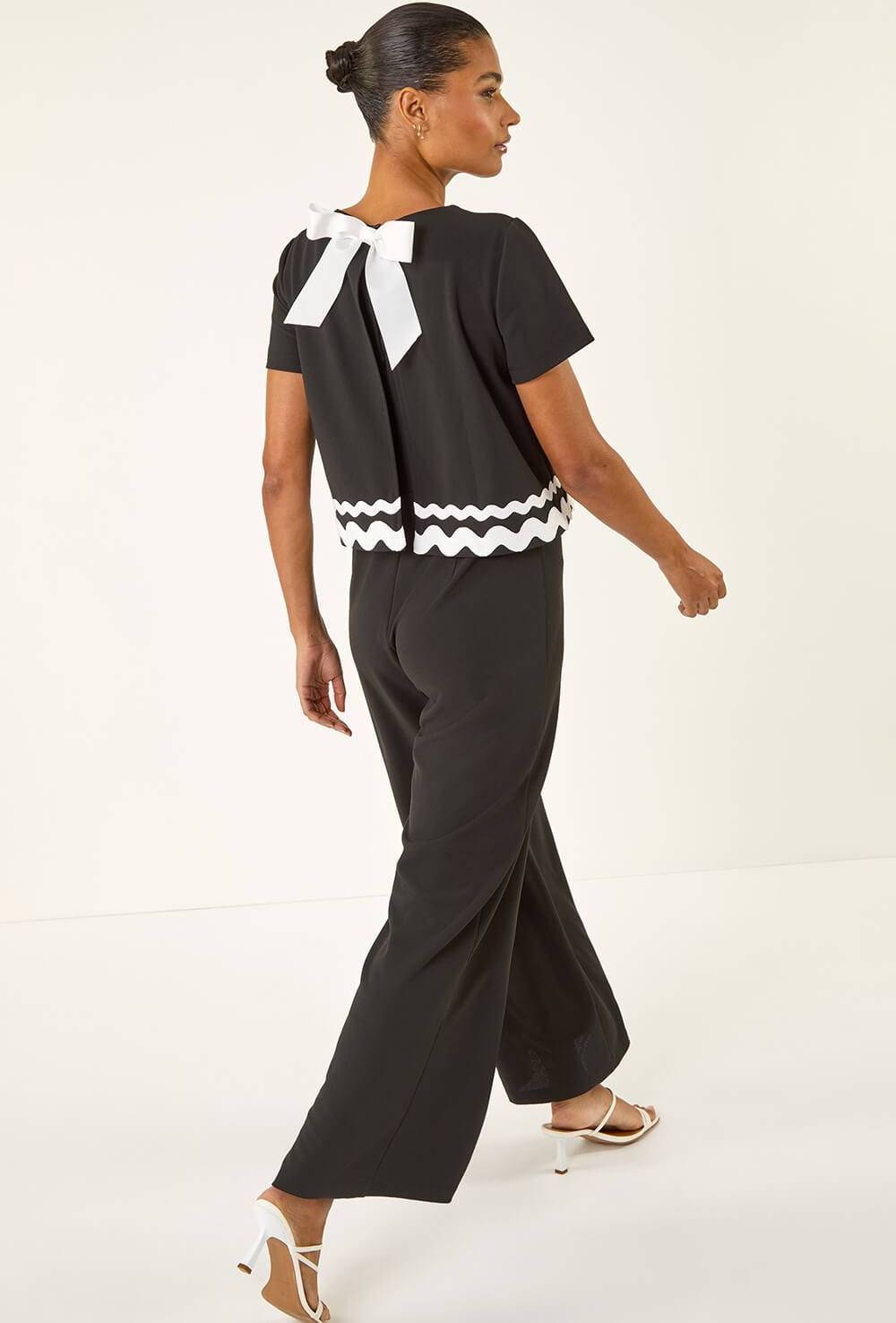 Roman Ric Rac Trim Stretch Jumpsuit - Black