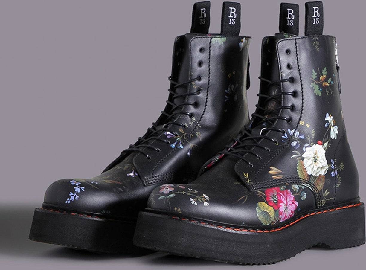 Single Stack Boot - Black Floral