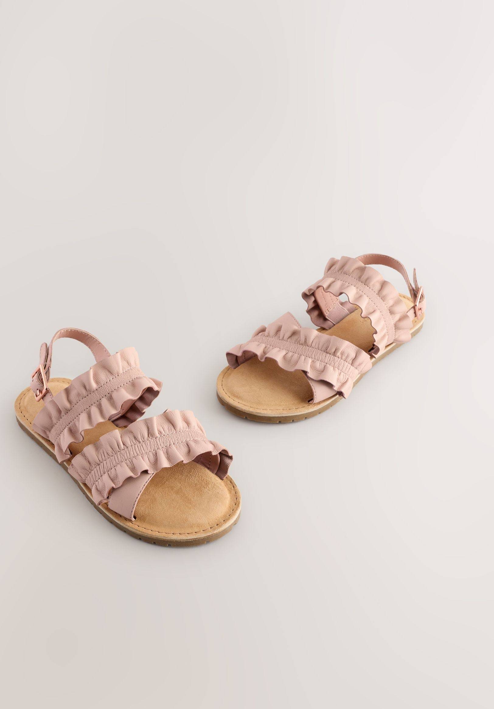 NEXT Pink Leather Ruffle Sandals