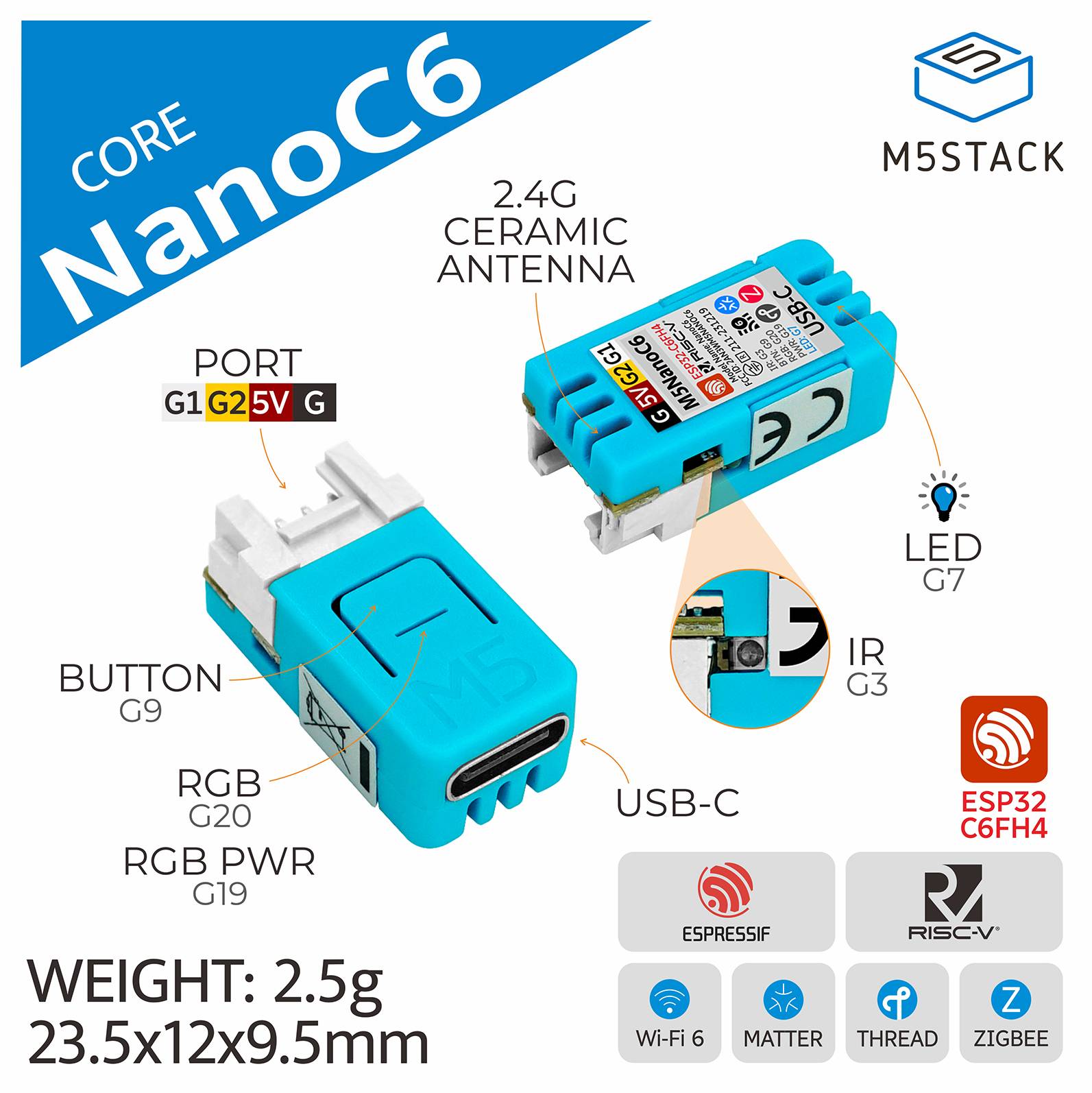 M5Stack M5NanoC6 ESP32-C6 Dev Kit