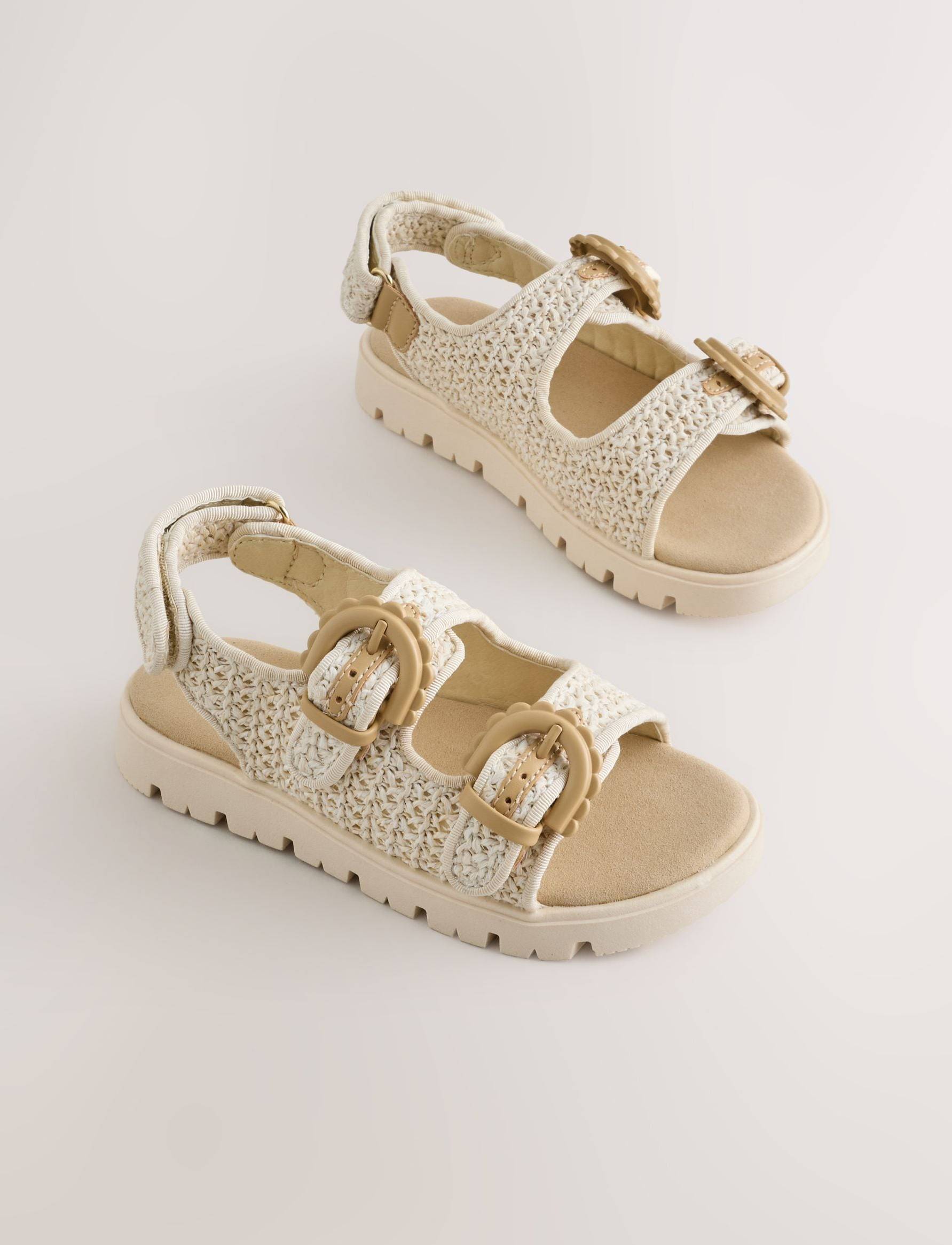 NEXT Neutral Raffia Touch Close Corkbed Sandals