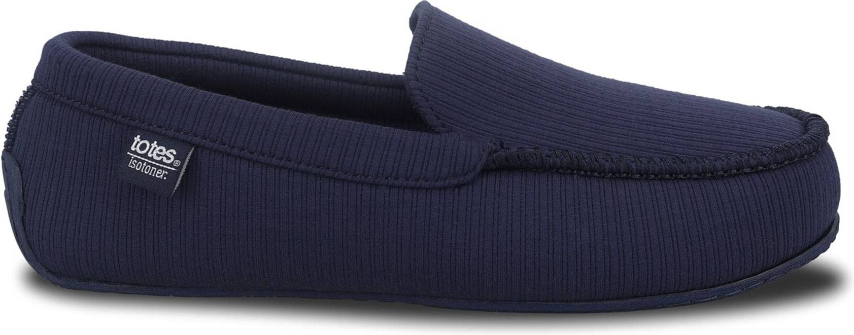 Isotoner Mens Ribbed Moccasin Slipper Patterned Sock - Navy