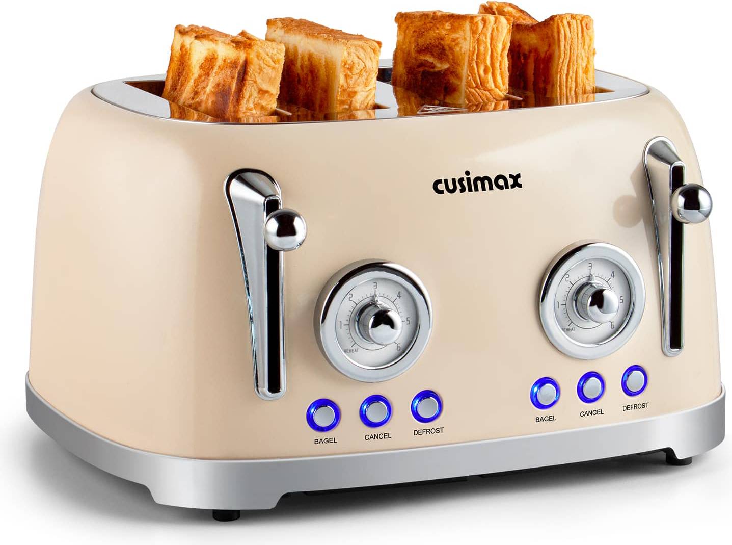 CUSIMAX Retro 4 Extra Wide Slots Toaster