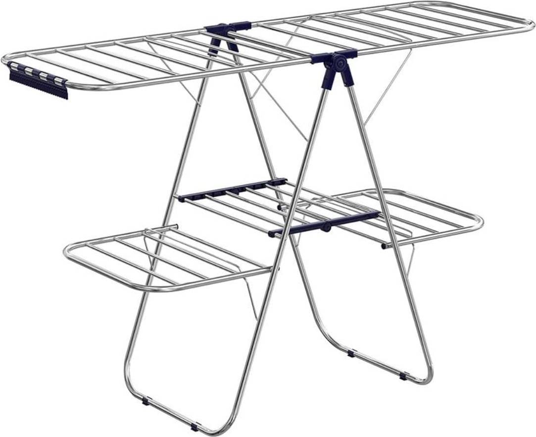 Folding clothes drying rack SlickBlue Steel Folding Drying Rack Adjustable Height Wings Clip Rails - Silver/Blue