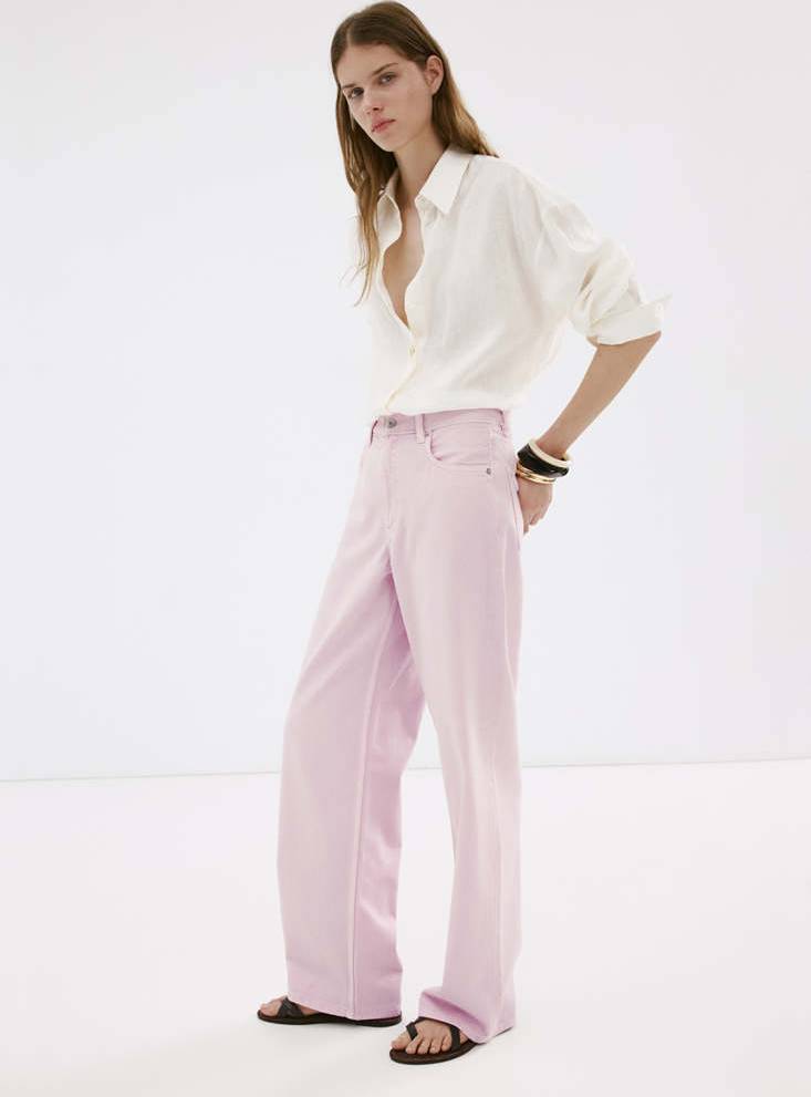 Mid-Rise Straight Jeans - Pink