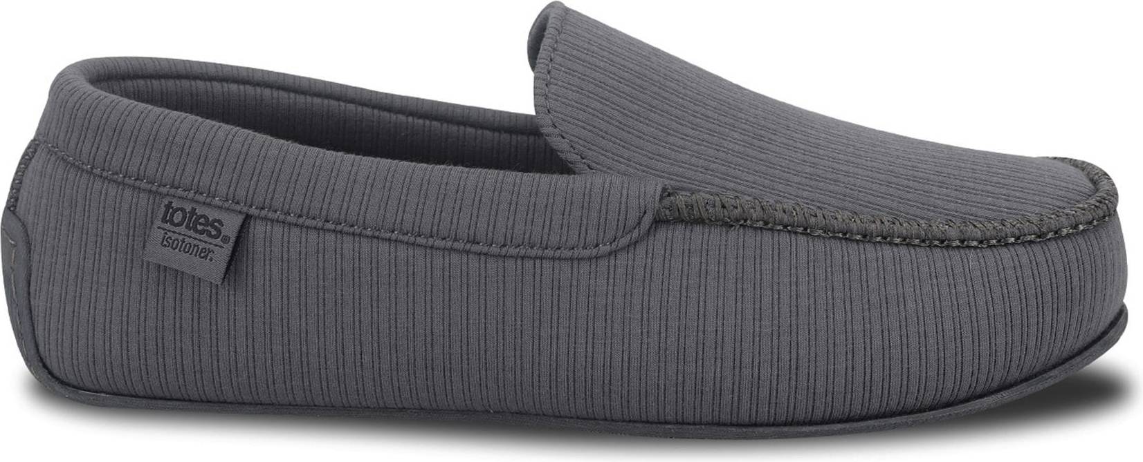 Totes Grey Ribbed Moccasin Slippers