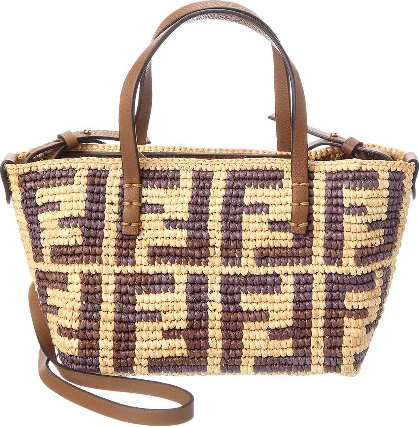 Fendi Roll Mini FF Raffia Leather Tote