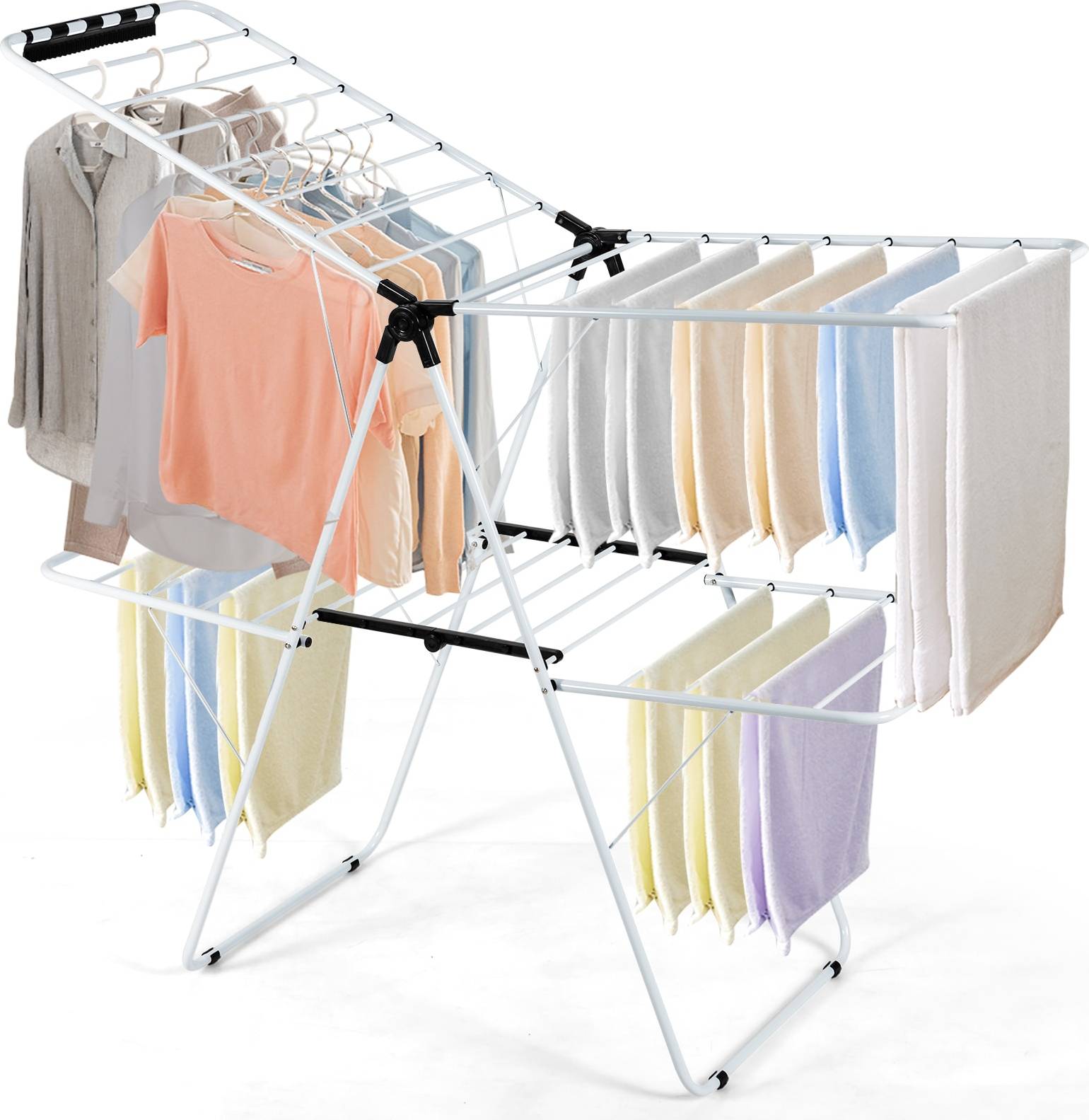 Foldable clothes drying rack Sugift 2-Tier Foldable Adjustable Gullwing Clip Indoor Clothes Drying Rack