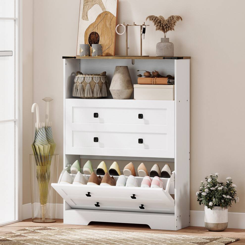 Homcom Narrow Cabinet With 2 Flip Drawers Shoe Rack