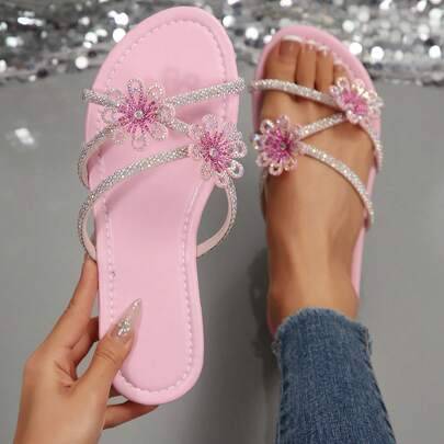 Shein Colorful Rhinestone Bow Slip-On Sandals - Summ