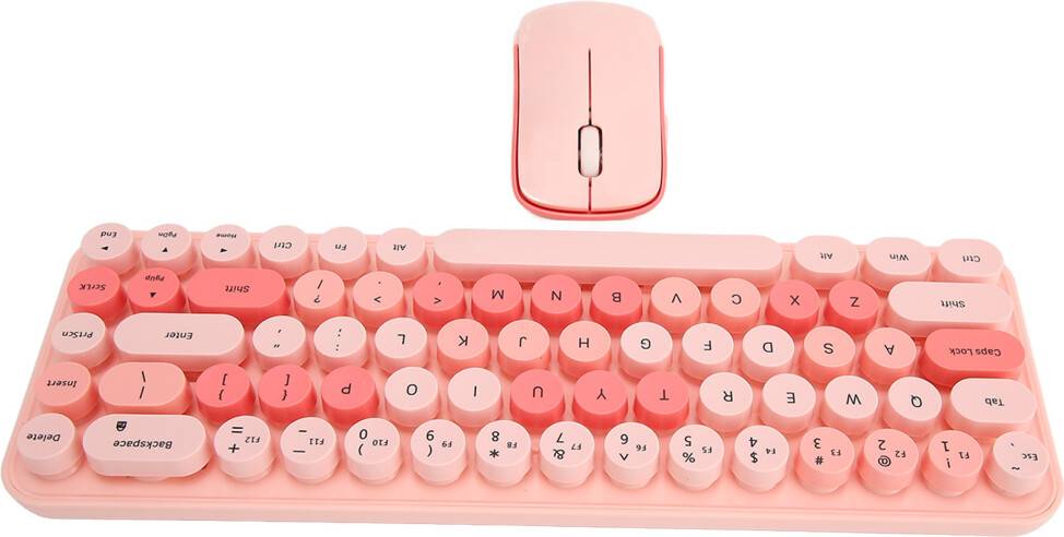 Wireless 68-Key Retro Pink USB Keyboard Mouse Set