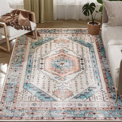 Homcom 4x6 Vintage Machine Area Rug Brown Blue