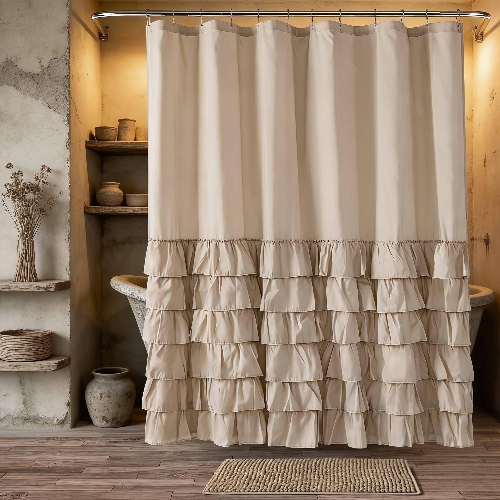 Temu Layered Ruffle Trim Shower Curtain