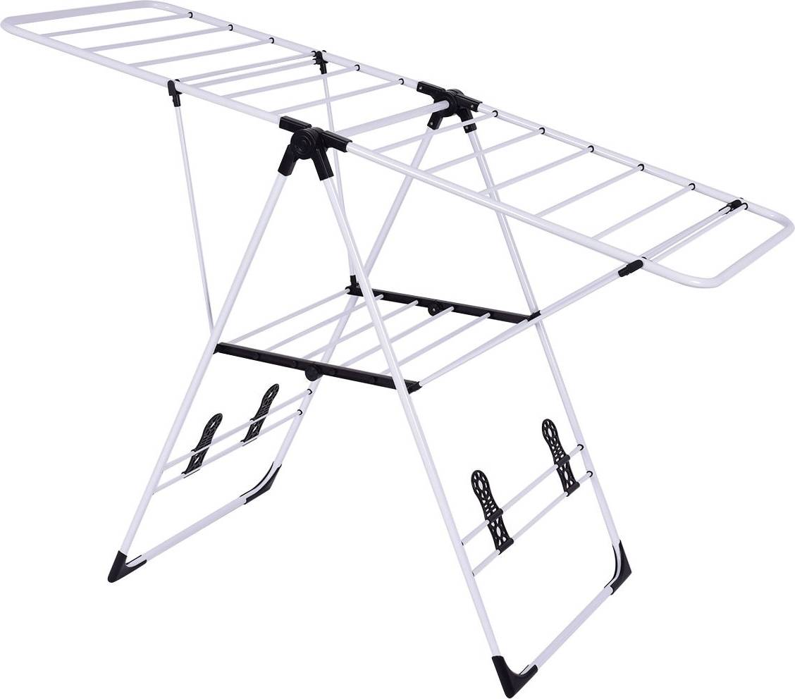 Foldable clothes drying rack SlickBlue 2 Tier Foldable Clothes Drying Rack Adjustable Wings Bottom Shoe Storage Shelf