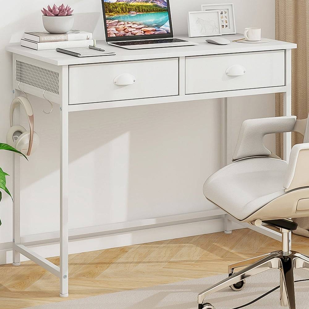 Costway 2 Drawer Computer White Writing Desk