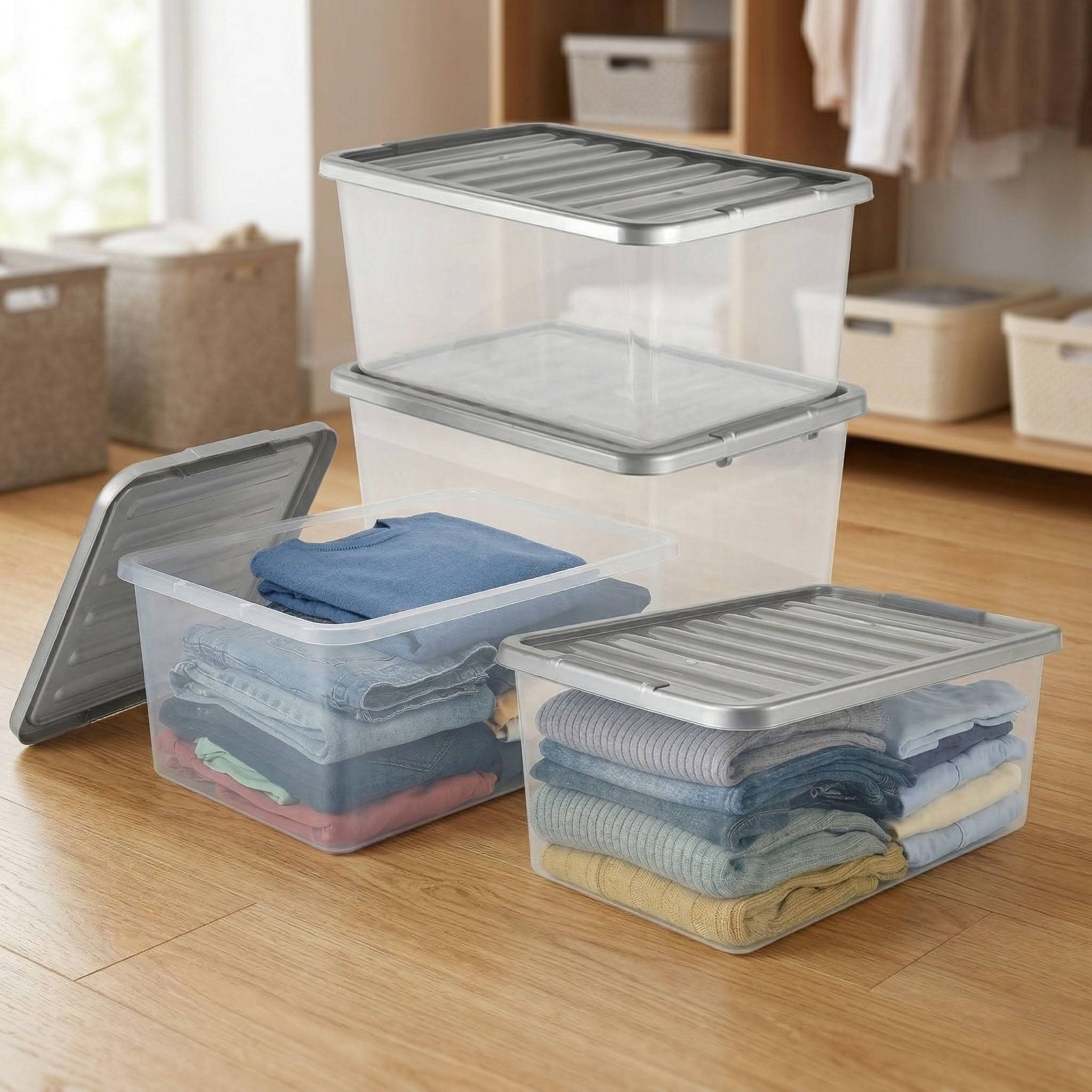Temu Pack Of 4 Underbed 32 Litre Plastic Container Set Storage Box
