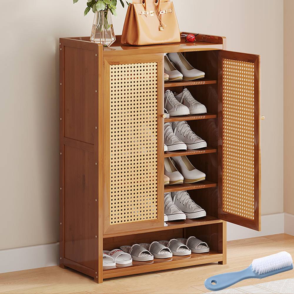 Temu Wooden Double Rattan Cabinet Storage Shoe Rack