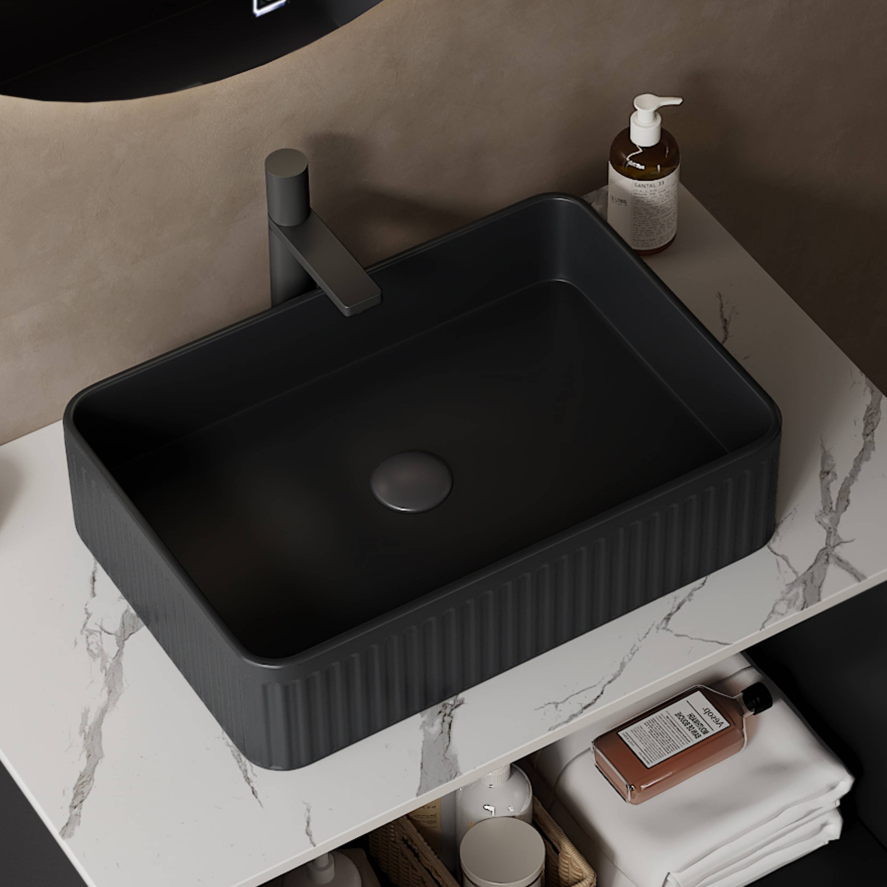 Bathroom sinks with cabinet GDFSTUDIO Modern Ceramic Rectangular Bathroom Vessel Sink