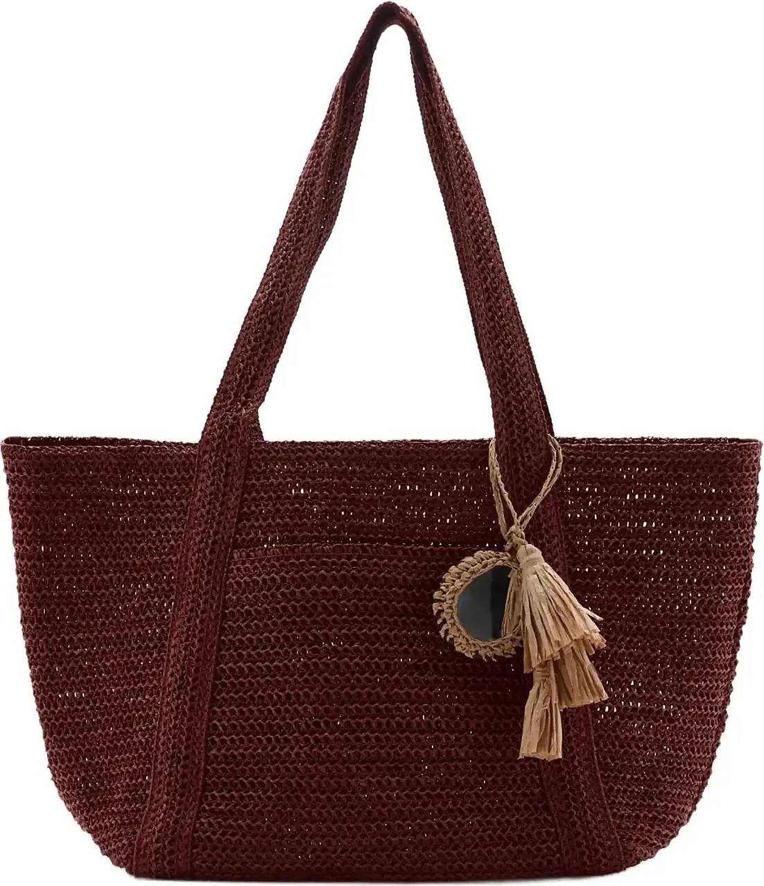 Raffia tote bag Mango Raffia Tote Bag - Berry Red