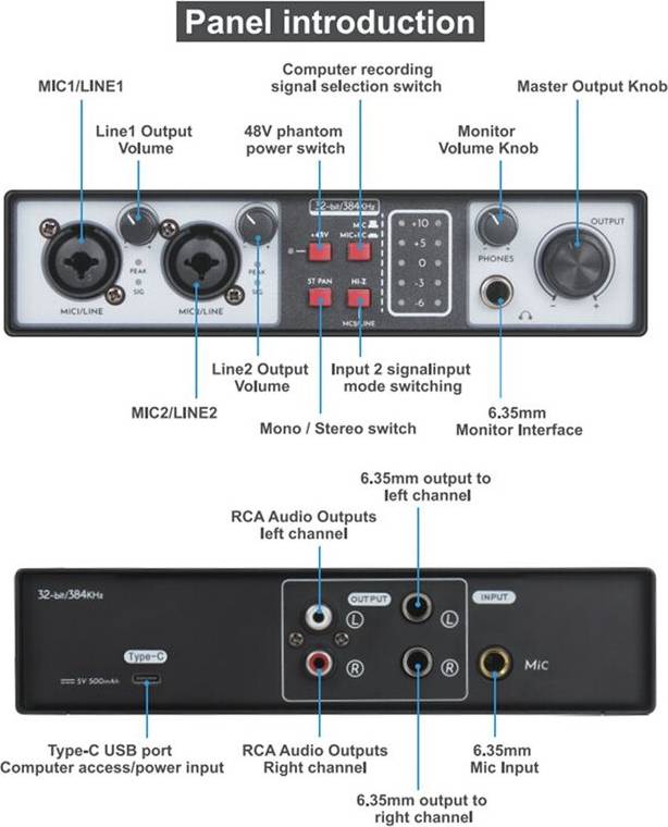 Typecat 2 in 2 Out USB Audio Interface Sound Card