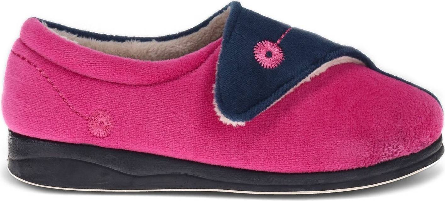 Wide Fit Warm Antibacterial Slippers - Navy Raspberry