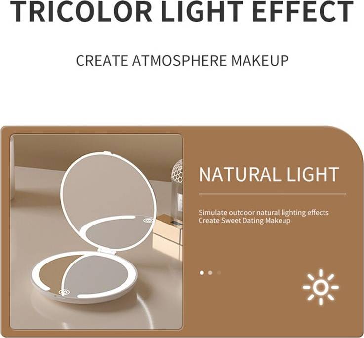Travel Compact LED Makeup Mirror Rechargeable Small Foldable - 3 Color