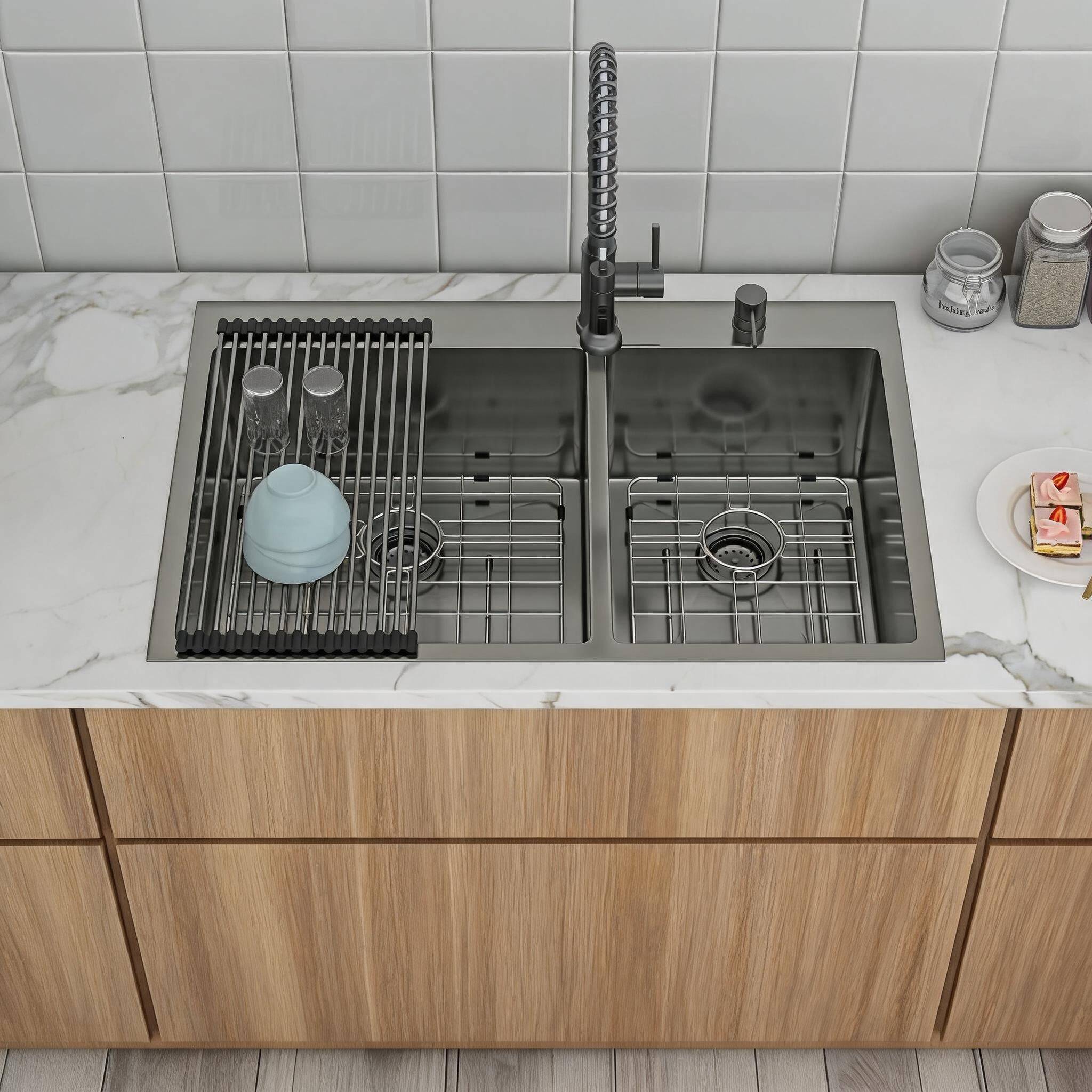 Double kitchen sink Watnature Drop-In Double Bowl Kitchen Sink 33-Inch