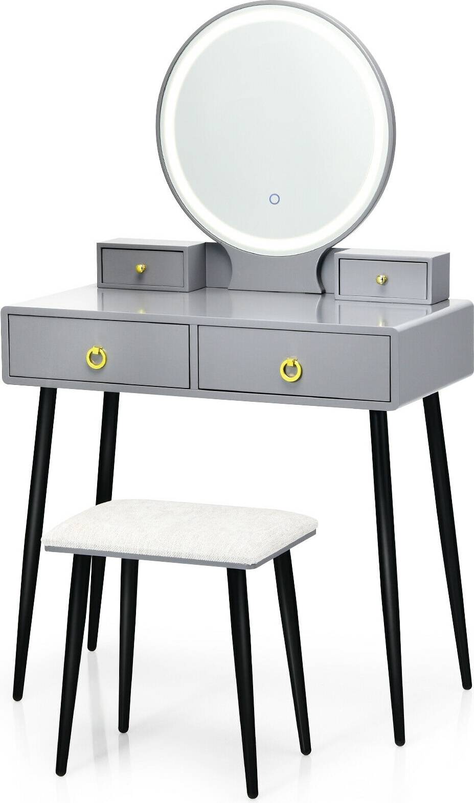 Large makeup vanity Sugift Vanity Set Large Mirror Stool Dressing Table