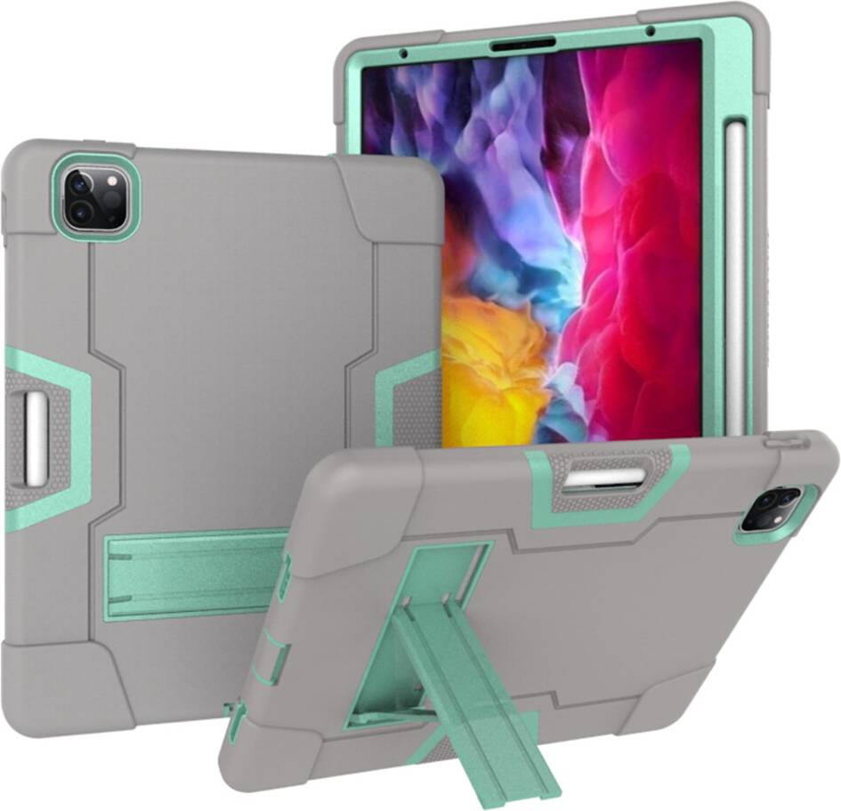 Shockproof Rugged 3-Layer Case Kickstand Gray Mint