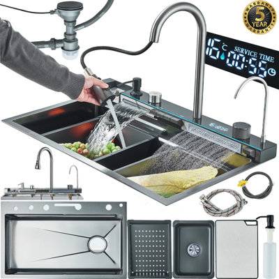 B&Q Led Inset Kitchen Sink Set Stainless Steel