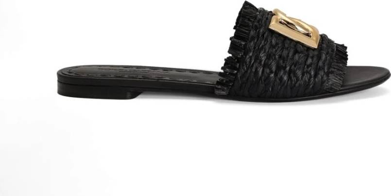 Dolce & Gabbana Raffia Braid Slipper Uld Sort