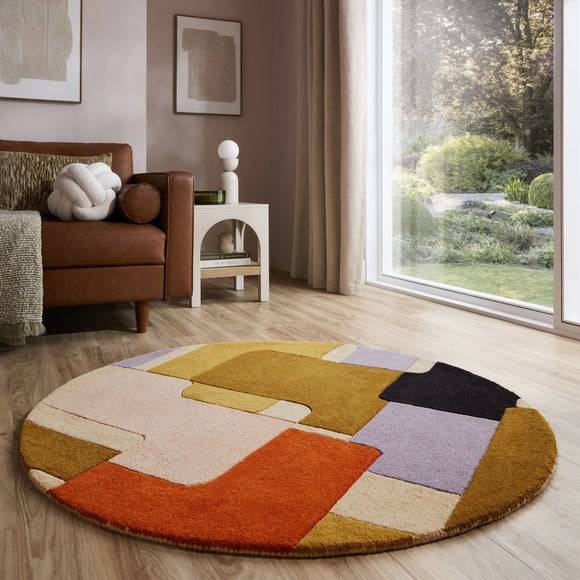 Dunelm Jax Geometric Modern Wool Round Rug Multicolour