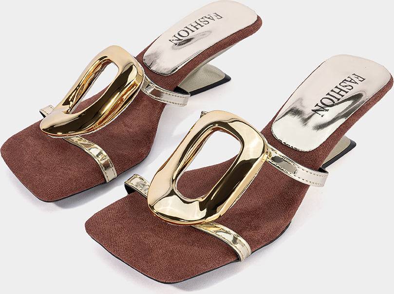 Metallic Geometric Square Toe Sandals