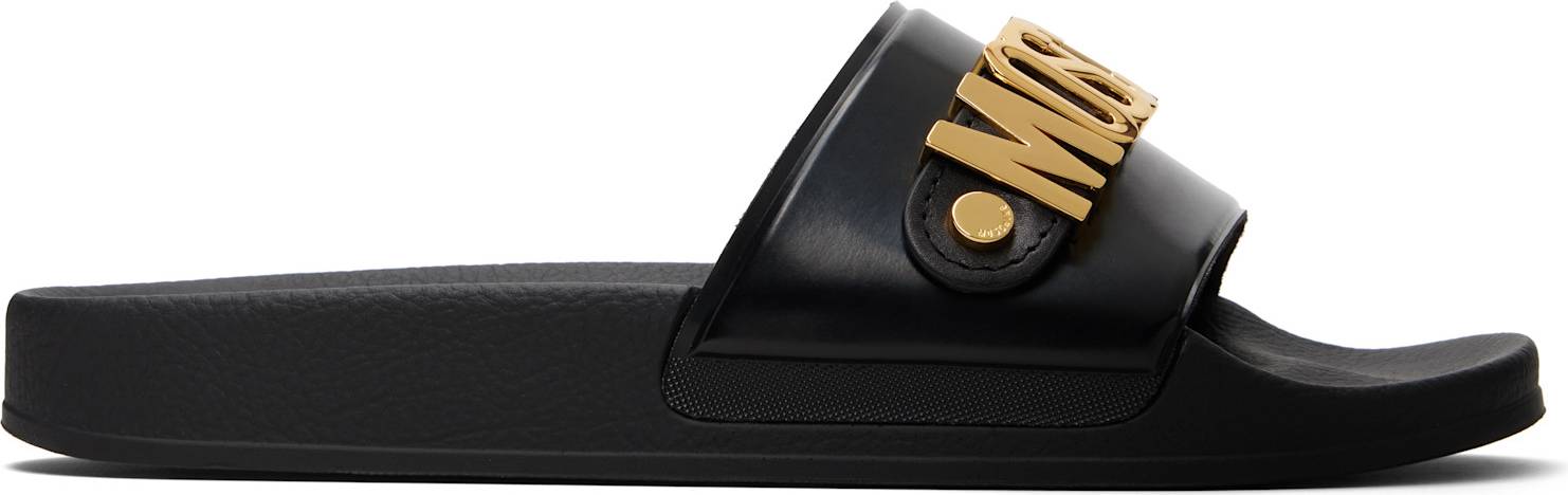 Moschino Lettering Logo Pool Slides - Black